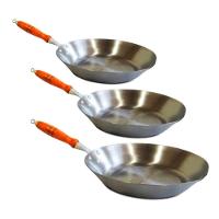 Kit Jogo Frigideiras Aço Carbono Chapa 1mm Cabo De Madeira - 1