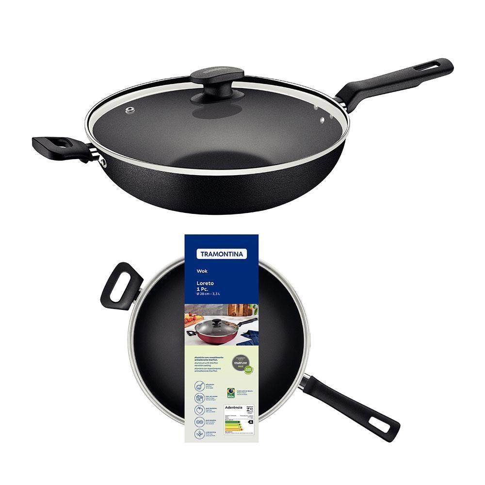 Wok Com Cabo Loreto Alumínio Revestimento Antiaderente 28 Cm 3,3 L Grafite - Tramontina 20394028 - 3