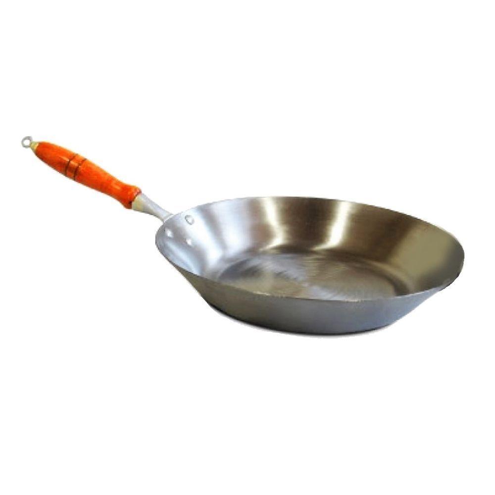 Frigideira Aço Carbono 1mm Cabo Madeira Fritura 1500ml 25cm - 1