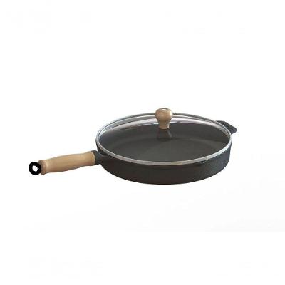 Frigideira Ferro Fundido Com Tampa Vidro Cabo Madeira 26Cm