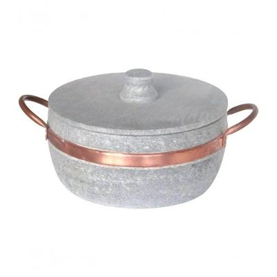 Panela De Pedra Sabão Baixa Com Alça De Cobre 1700Ml