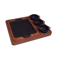 Bifeteira Quadrada Com Suporte De Madeira 20Cm E 3 Molheiras - 1