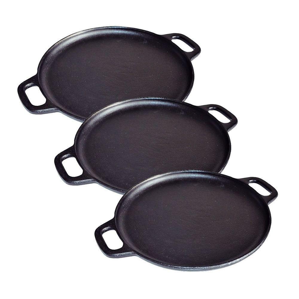 Kit 3 Bifeteira Ferro Fundido Lisa Redonda Alça Ferro 30Cm - 1