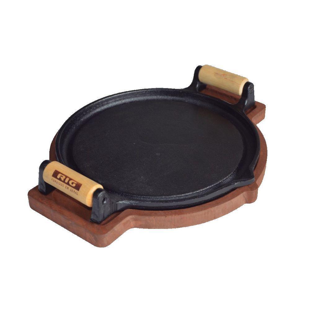 Chapa Petisco De Ferro Redonda Com Suporte De Madeira 24Cm. - 1