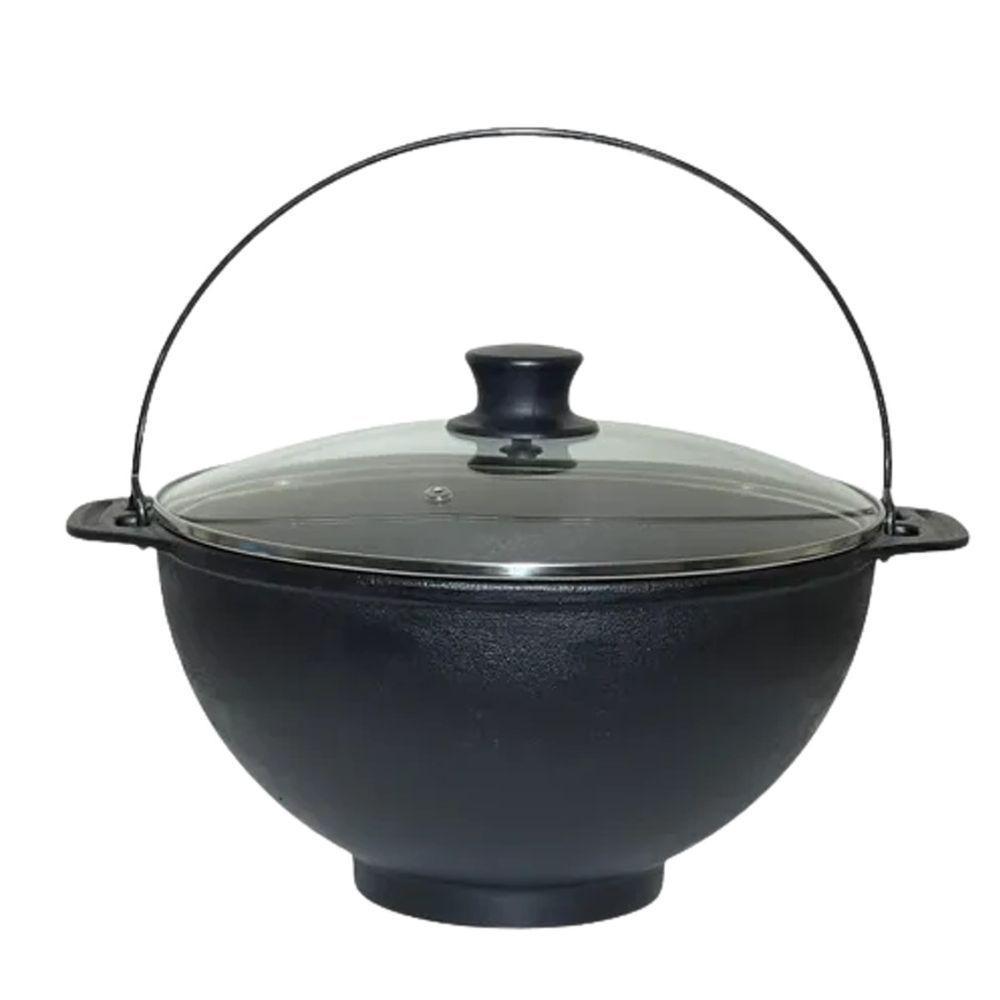 Panela Polenteira De Ferro Fundido Com Tampa Vidro 26Cm 5L - 1