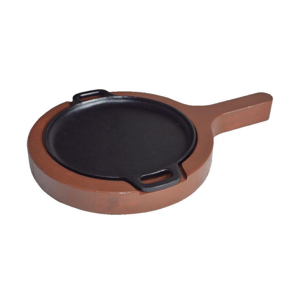 Chapa Petisco De Ferro Redonda Com Suporte De Madeira 20Cm - 1