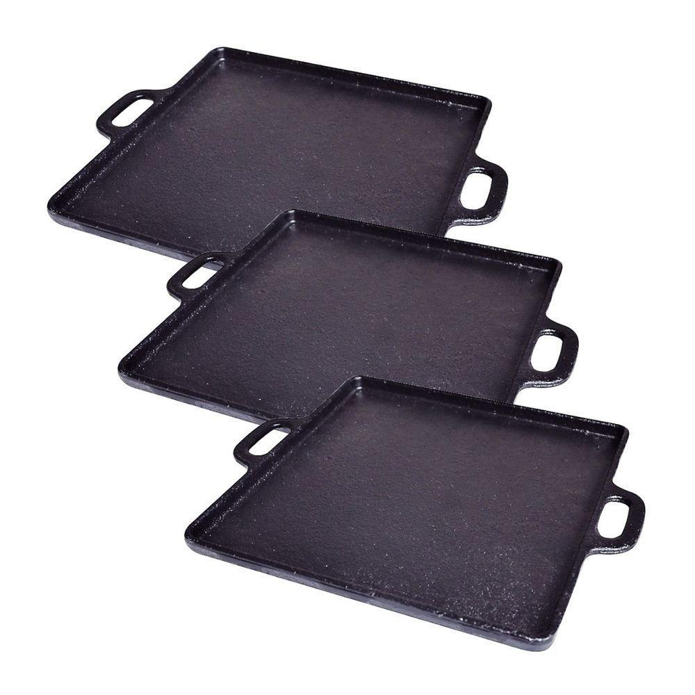 Kit 3 Bifeteira De Ferro Lisa Quadrada Alça Ferro 30X30Cm - 1