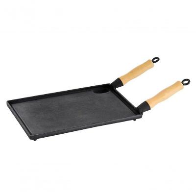 Bifeteira Chapa Ferro Fundido Com Cabos De Madeira 25X35 Cm