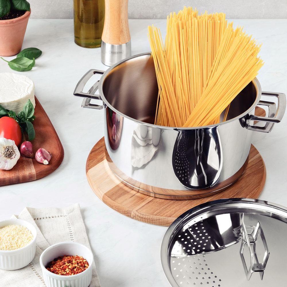 Espagueteira Brava Em Aço Inox Fundo Triplo Tampa Perfurada 24 Cm 6,1 L - Tramontina 62417240 - 2