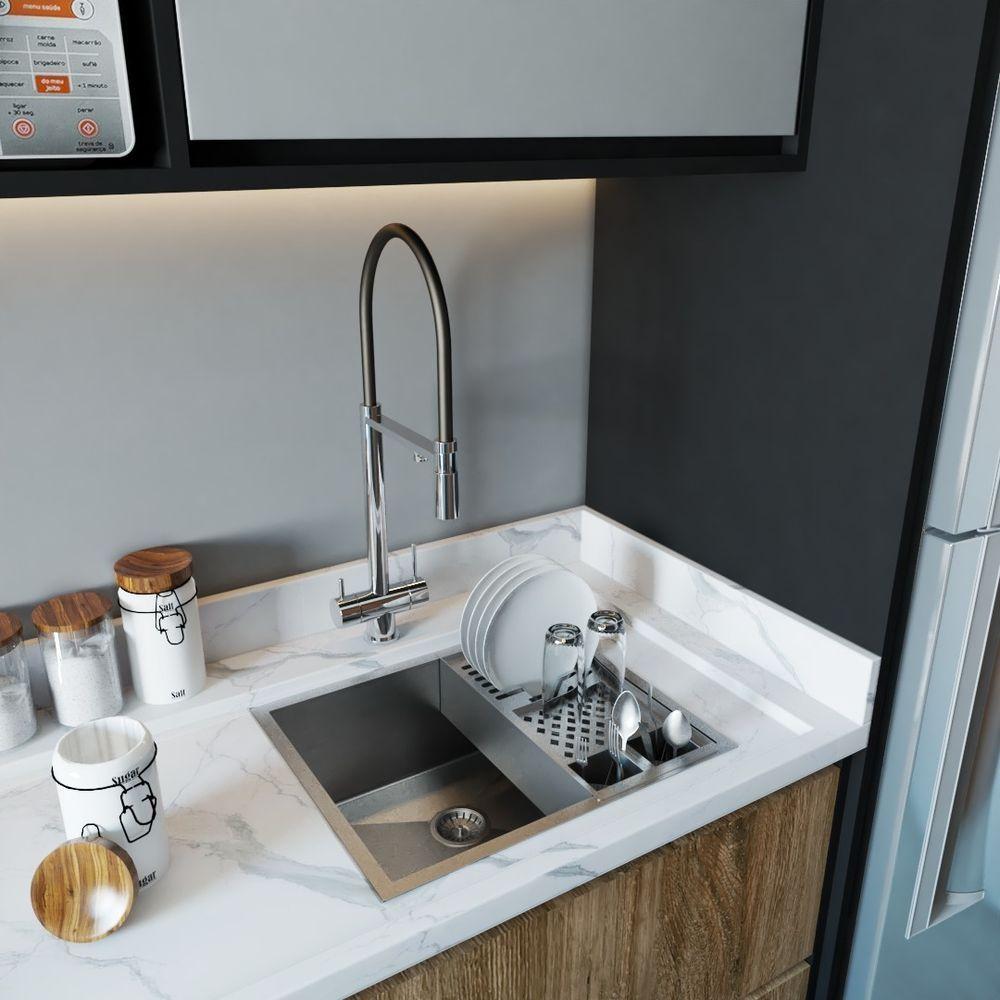 Pia Cuba Cozinha Com Escorredor Calha Pia Umida Inox 50X40 - 9