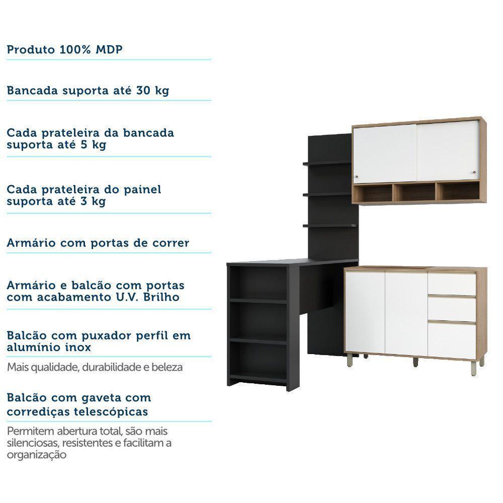 Cozinha Completa 4 Peças E Balcão Branco Laca E Preto - 3
