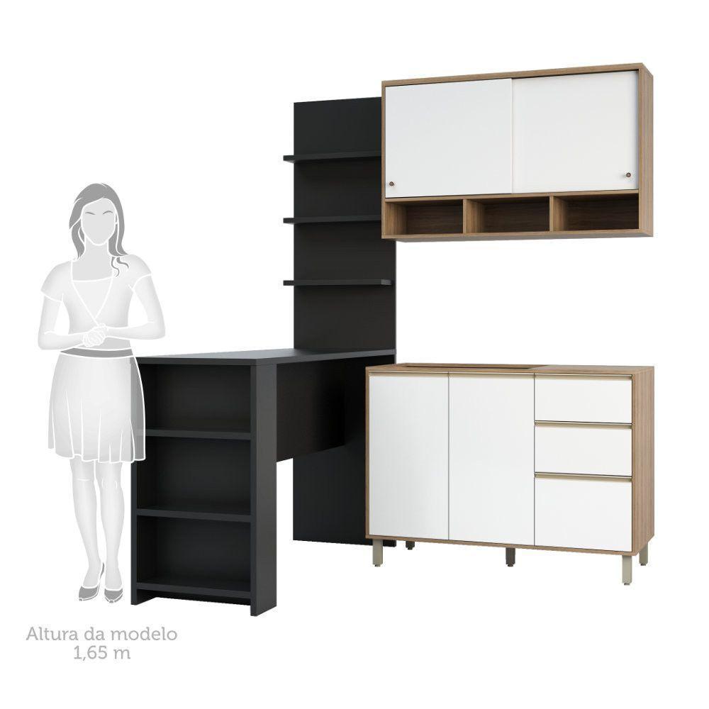 Cozinha Completa 4 Peças E Balcão Branco Laca E Preto - 5