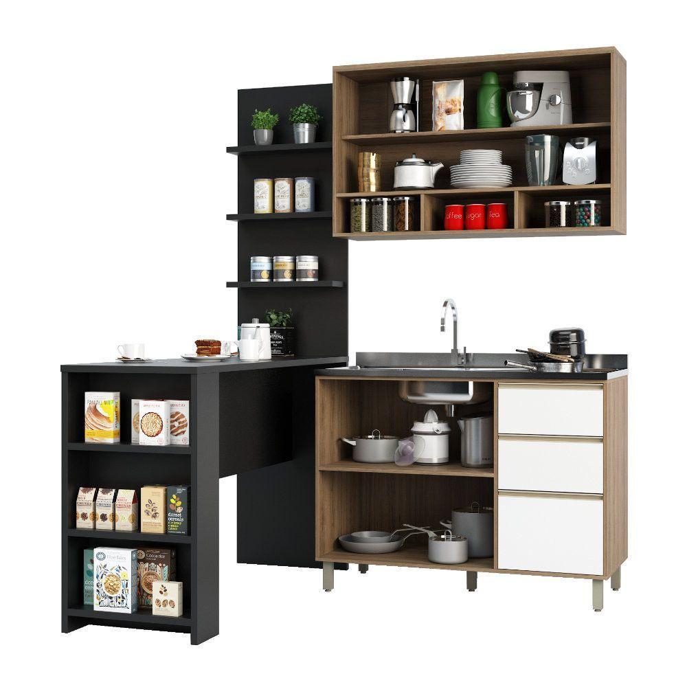 Cozinha Completa 4 Peças E Balcão Branco Laca E Preto - 6