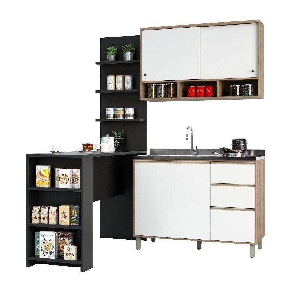 Cozinha Completa 4 Peças E Balcão Branco Laca E Preto - 8