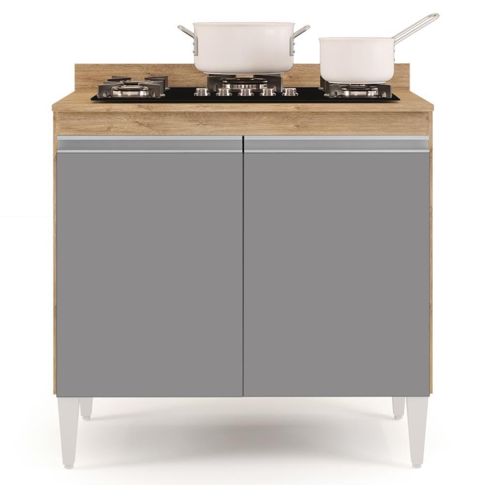 Balcão Para Cooktop 80cm 2 Portas Flórida Castanho/Cinza - 2