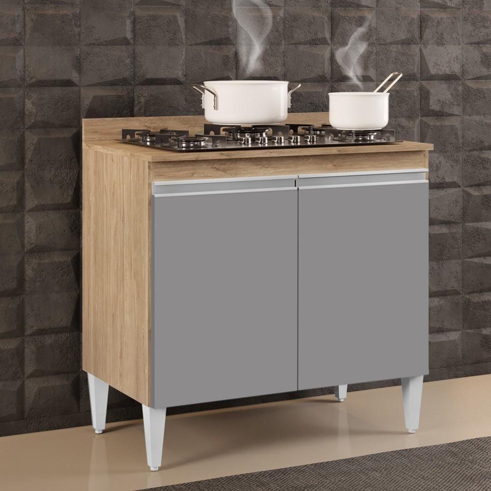 Balcão Para Cooktop 80cm 2 Portas Flórida Castanho/Cinza - 7