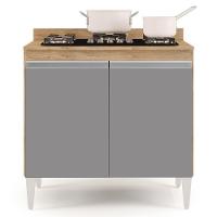 Balcão Para Cooktop 80cm 2 Portas Flórida Castanho/Cinza - 2