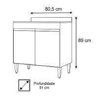 Balcão Para Cooktop 80cm 2 Portas Flórida Castanho/Cinza - 5