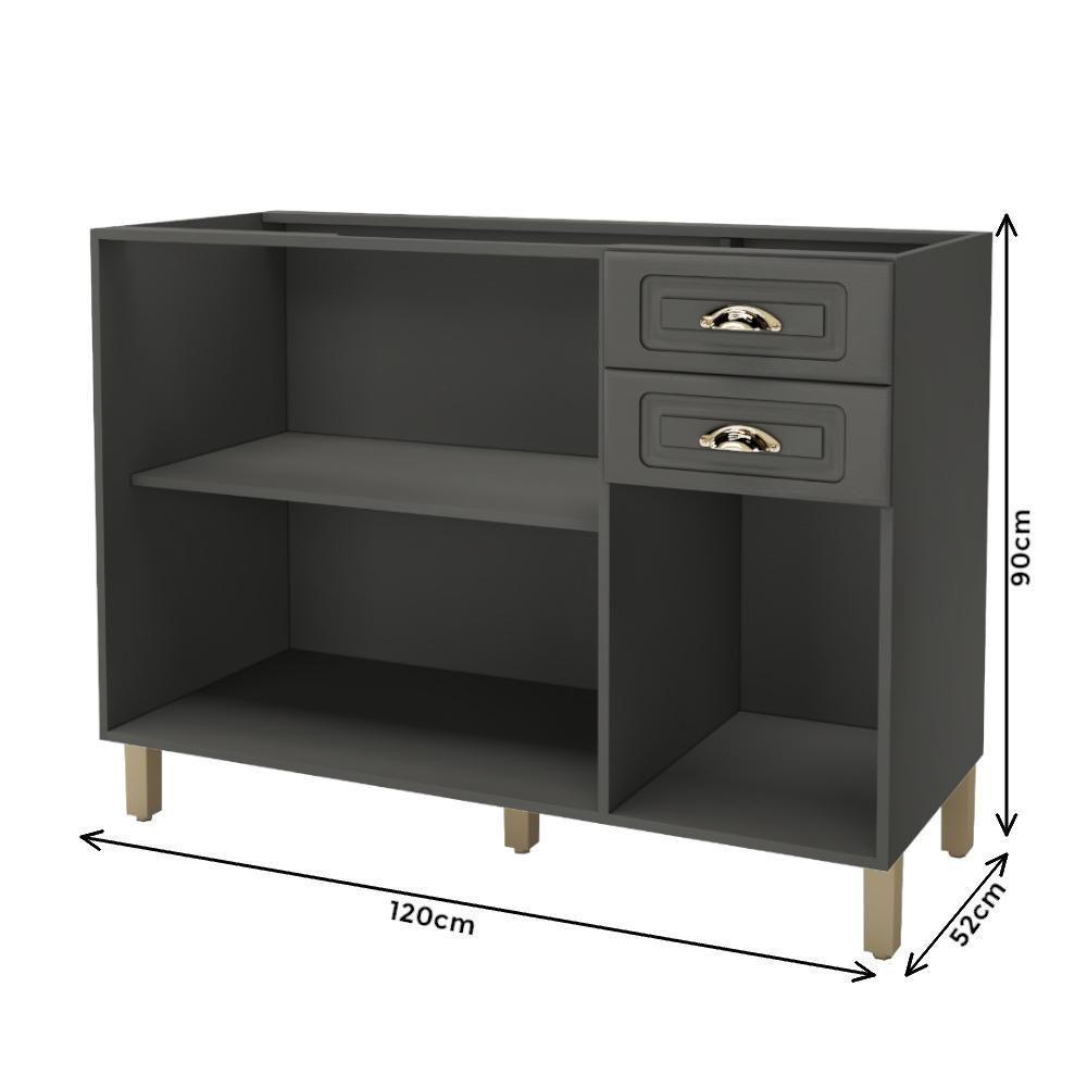 Balcão Pia 120Cm 3 Portas 2 Gavetas Indekes Firenze Cinza - 2