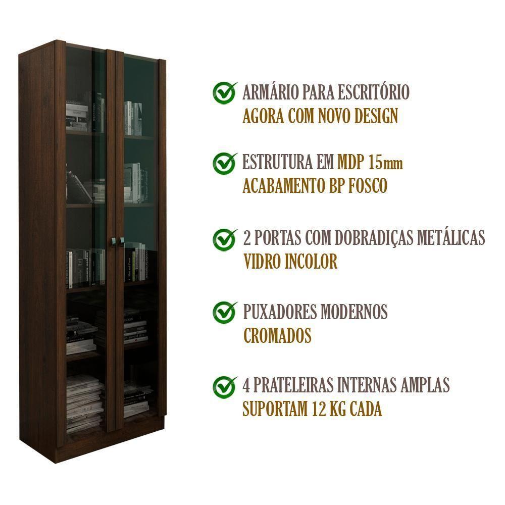 Armario Para Escritorio 2 Portas De Vidro Me4115 Rustico Tecno Mobili Rustico - 5
