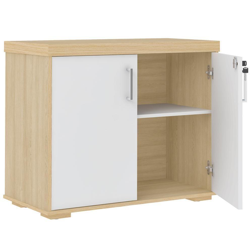 Armário Balcão Multiuso Para Escritório 2 Portas Atria Executiva A02 Carvalho Branco - 5