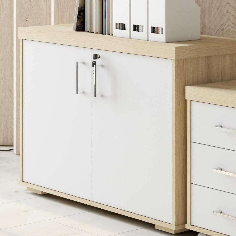 Armário Balcão Multiuso Para Escritório 2 Portas Atria Executiva A02 Carvalho Branco - 6