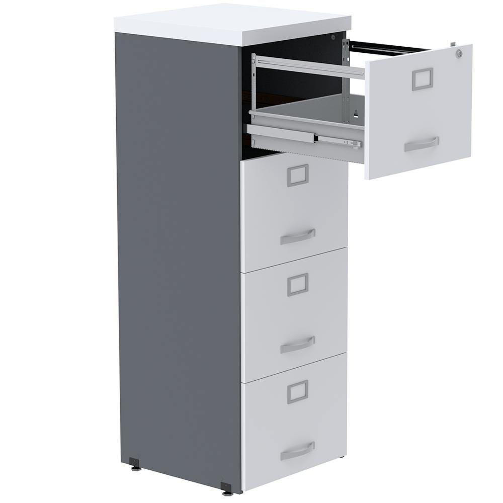 Armário De Arquivo Oficio Pe25 Pandin 45,70 Cm (Largura) Em Mdp Grafito E Branco Com 4 Gavetas - 4