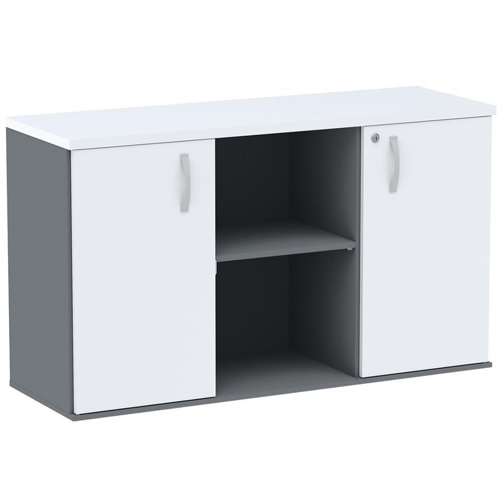 Armário Baixo Credenza Pe25 Pandin 121,50 Cm (Largura) Em Mdp Grafito E Branco E Duas Portas - 1