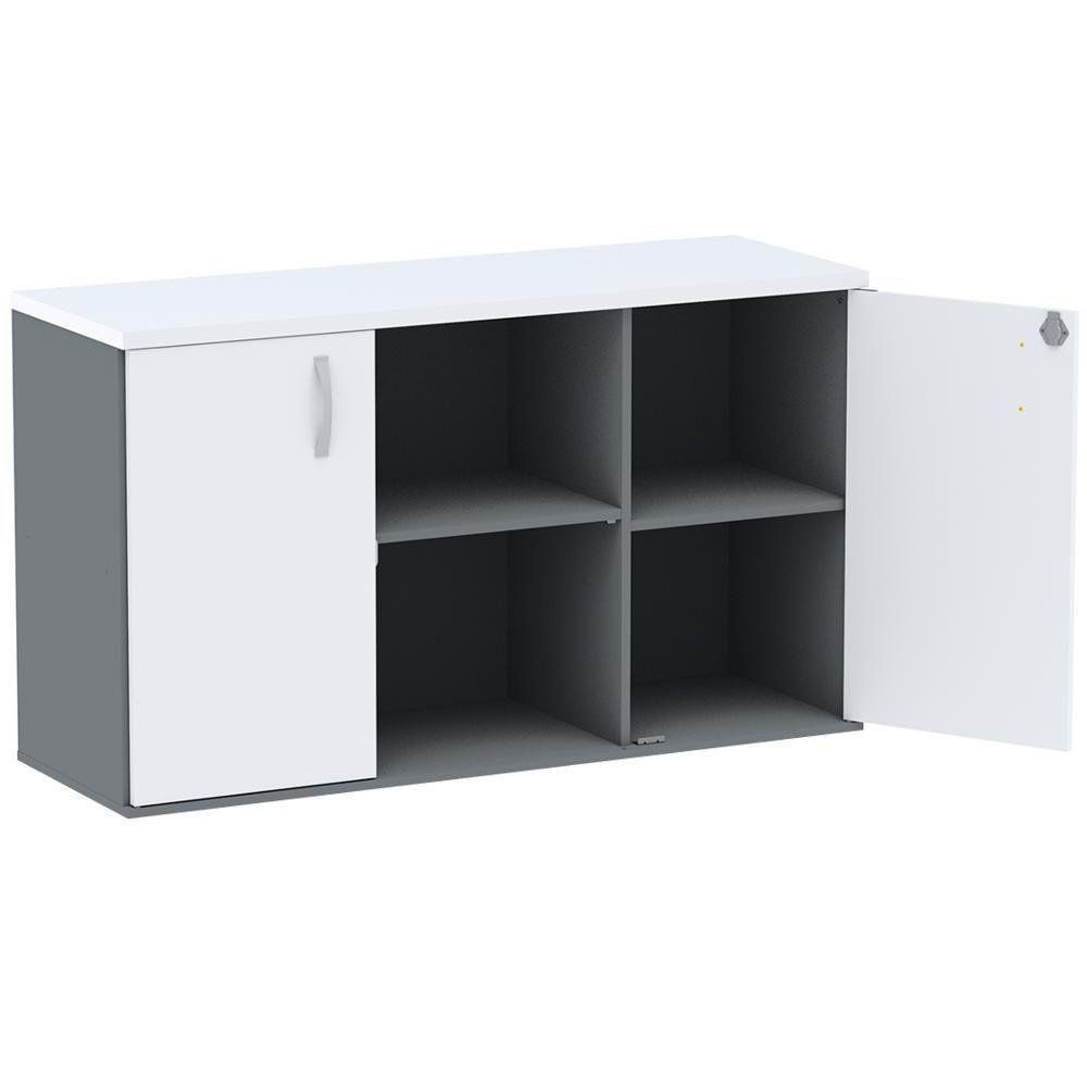 Armário Baixo Credenza Pe25 Pandin 121,50 Cm (Largura) Em Mdp Grafito E Branco E Duas Portas - 2
