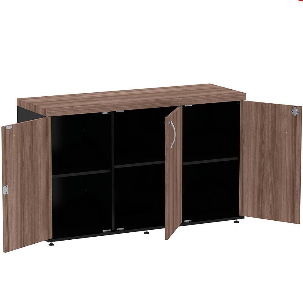 Armário Baixo Credenza Pe40 Pandin 121,50 Cm (Largura) Em Mdp Walnut E Preto Com Três Portas - 2