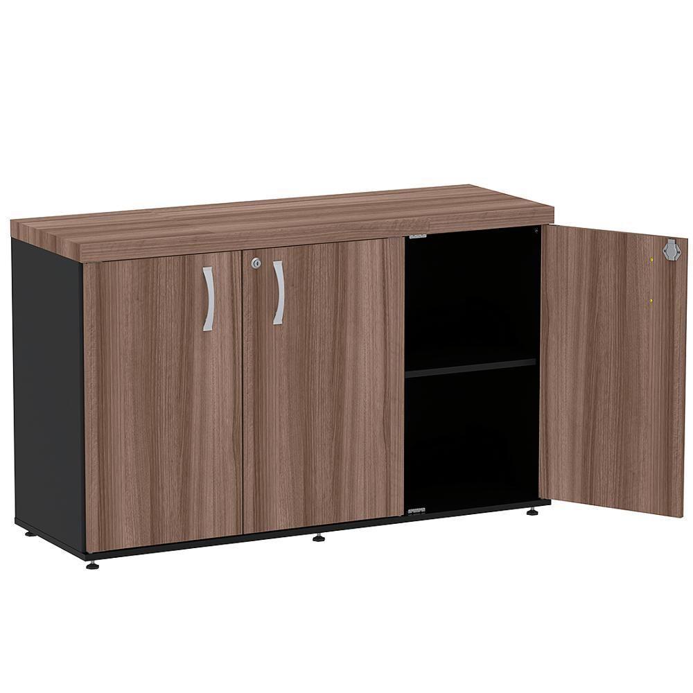 Armário Baixo Credenza Pe40 Pandin 121,50 Cm (Largura) Em Mdp Walnut E Preto Com Três Portas - 5