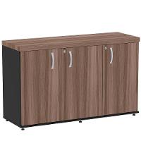 Armário Baixo Credenza Pe40 Pandin 121,50 Cm (Largura) Em Mdp Walnut E Preto Com Três Portas - 1