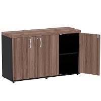 Armário Baixo Credenza Pe40 Pandin 121,50 Cm (Largura) Em Mdp Walnut E Preto Com Três Portas - 5