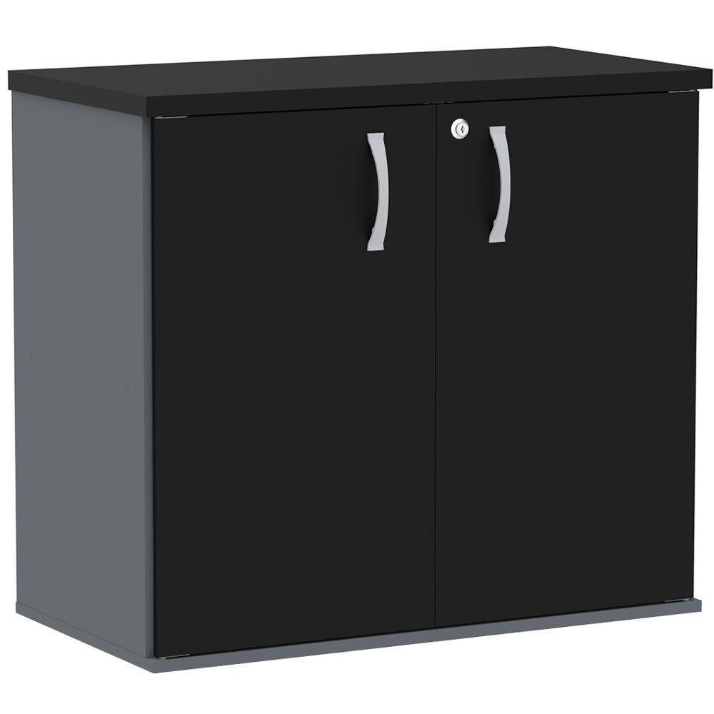 Armário Baixo Pe25 Pandin 80 Cm (Largura) Em Mdp Grafito E Preto Com Duas Portas - 1