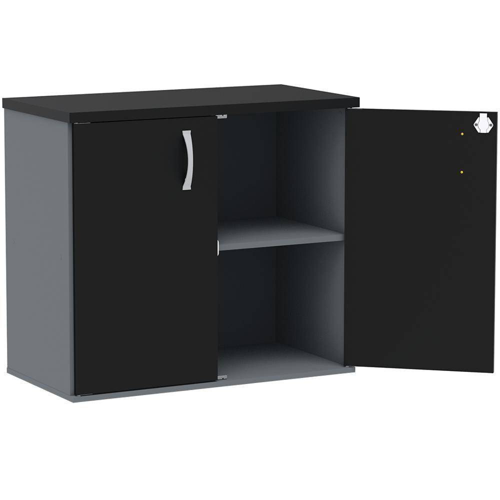 Armário Baixo Pe25 Pandin 80 Cm (Largura) Em Mdp Grafito E Preto Com Duas Portas - 3