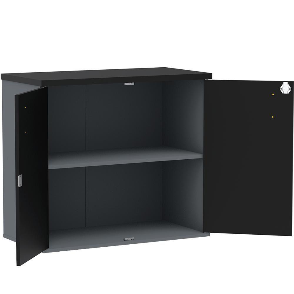 Armário Baixo Pe25 Pandin 80 Cm (Largura) Em Mdp Grafito E Preto Com Duas Portas - 4