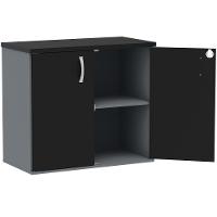 Armário Baixo Pe25 Pandin 80 Cm (Largura) Em Mdp Grafito E Preto Com Duas Portas - 3