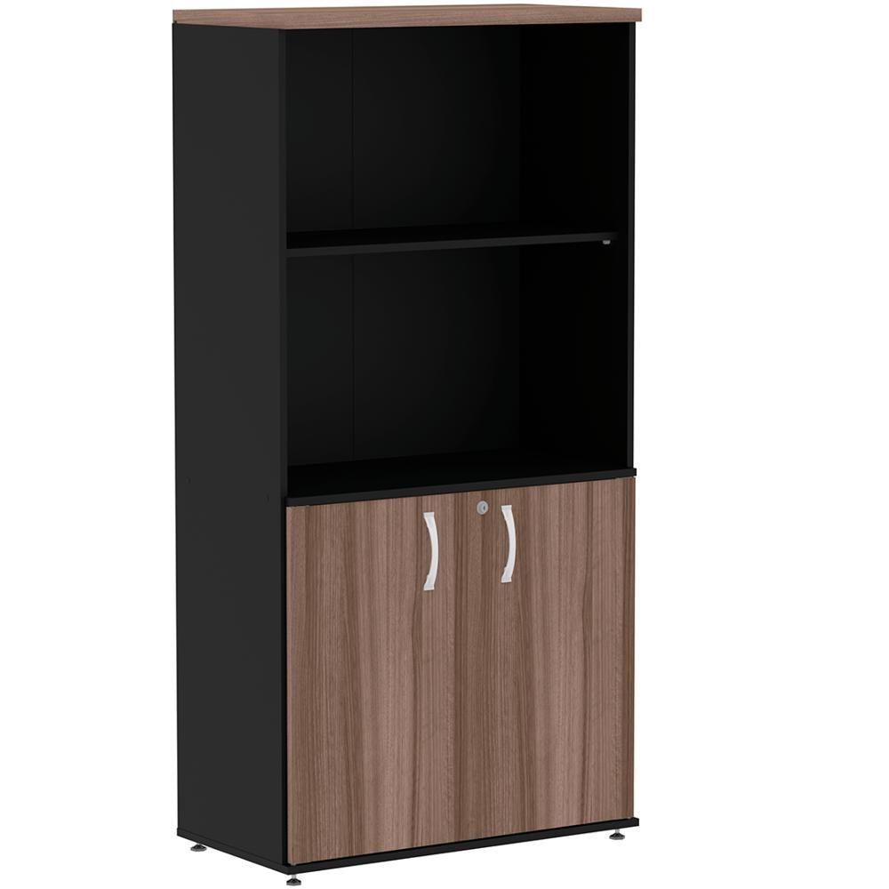 Armário Misto Pe25 Pandin 79,20 Cm Em Mdp Walnut E Preto Com Duas Portas E Prateleira Superior - 1