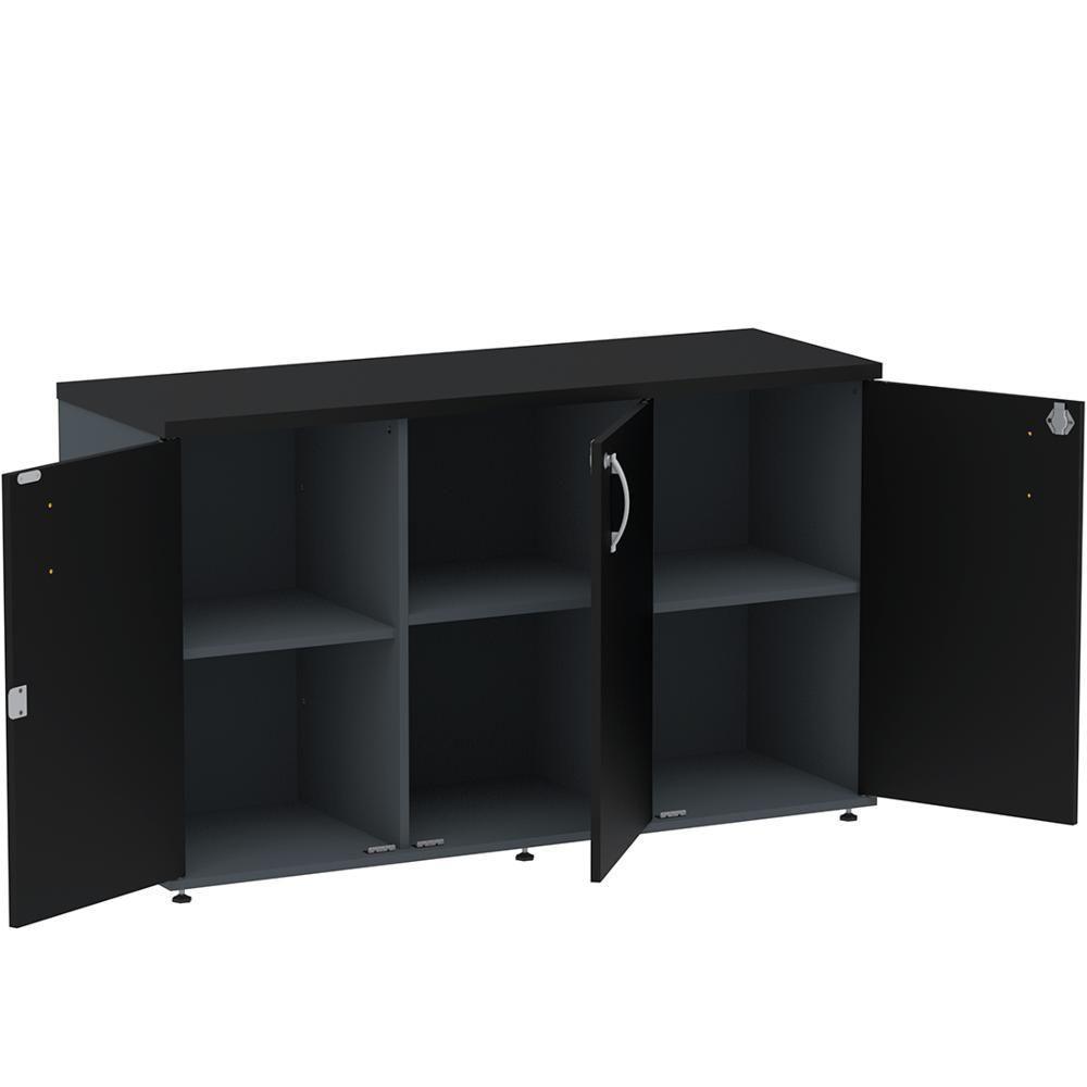 Armário Baixo Credenza Pe25 Pandin 121,50 Cm (Largura) Em Mdp Grafito E Preto Com Três Portas - 3