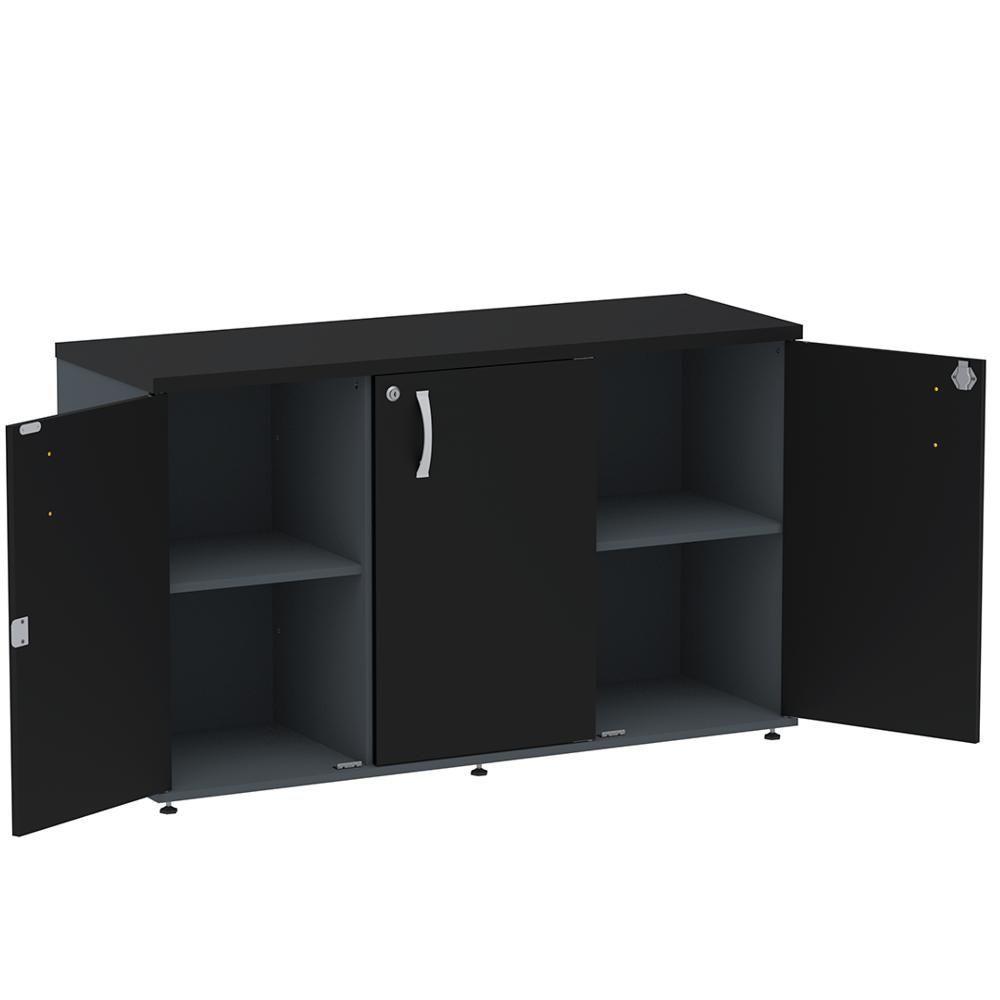 Armário Baixo Credenza Pe25 Pandin 121,50 Cm (Largura) Em Mdp Grafito E Preto Com Três Portas - 4