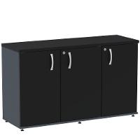 Armário Baixo Credenza Pe25 Pandin 121,50 Cm (Largura) Em Mdp Grafito E Preto Com Três Portas - 1