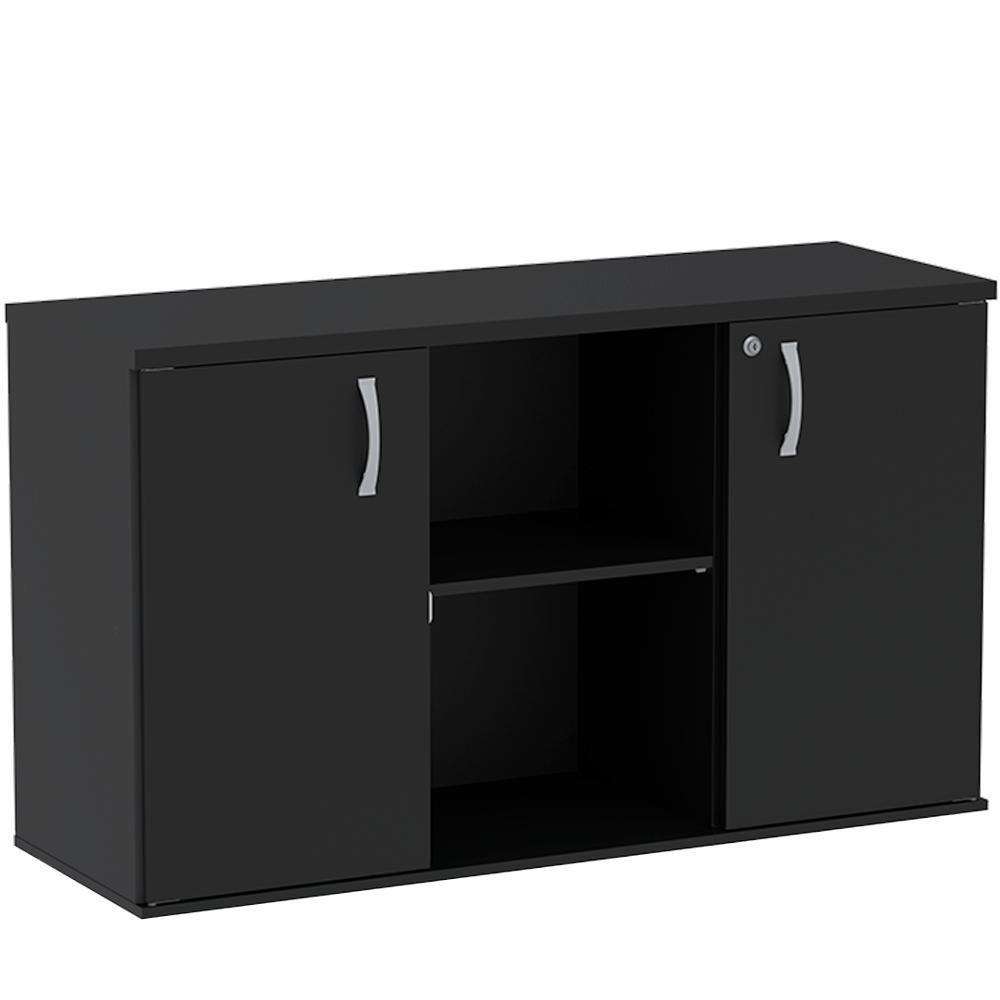 Armário Baixo Credenza Pe25 Pandin 121,50 Cm (Largura) Em Mdp Liso Preto Com Duas Portas - 1