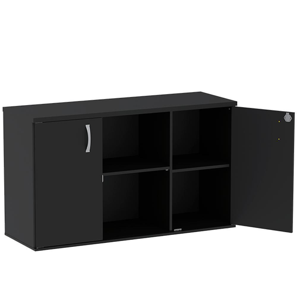Armário Baixo Credenza Pe25 Pandin 121,50 Cm (Largura) Em Mdp Liso Preto Com Duas Portas - 2