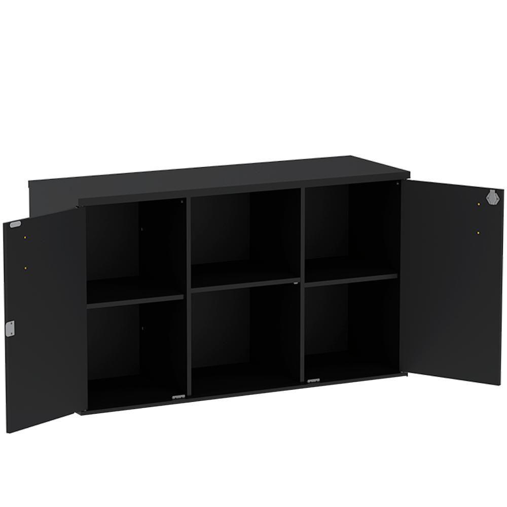 Armário Baixo Credenza Pe25 Pandin 121,50 Cm (Largura) Em Mdp Liso Preto Com Duas Portas - 4