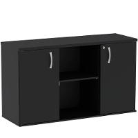 Armário Baixo Credenza Pe25 Pandin 121,50 Cm (Largura) Em Mdp Liso Preto Com Duas Portas - 1