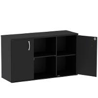 Armário Baixo Credenza Pe25 Pandin 121,50 Cm (Largura) Em Mdp Liso Preto Com Duas Portas
