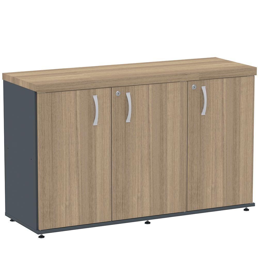 Armário Baixo Credenza Pe40 Pandin 121,50 Cm Em Mdp Noce Naturalle E Grafito Com Três Portas - 1