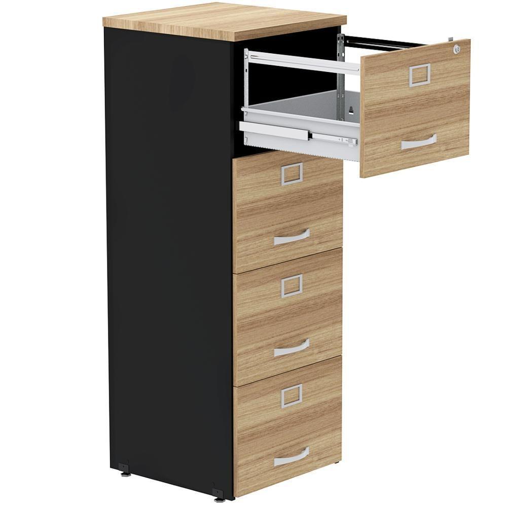 Armário De Arquivo Oficio Pe25 Pandin 45,70 Cm (Largura) Em Mdp Noce Naturalle E Preto 4 Gavetas - 2