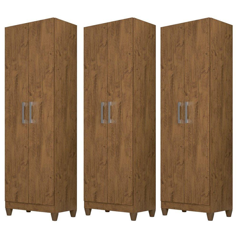 Kit 3 Armários Multiuso Organizador 2 Portas Astrid M07 Castanho Wood Mpozenato - 1