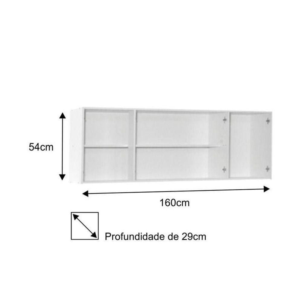 Armário Aéreo Panamá E Balcão Gabinete De Pia Áustria 160Cm Branco/Preto - Lumil Móveis - 3